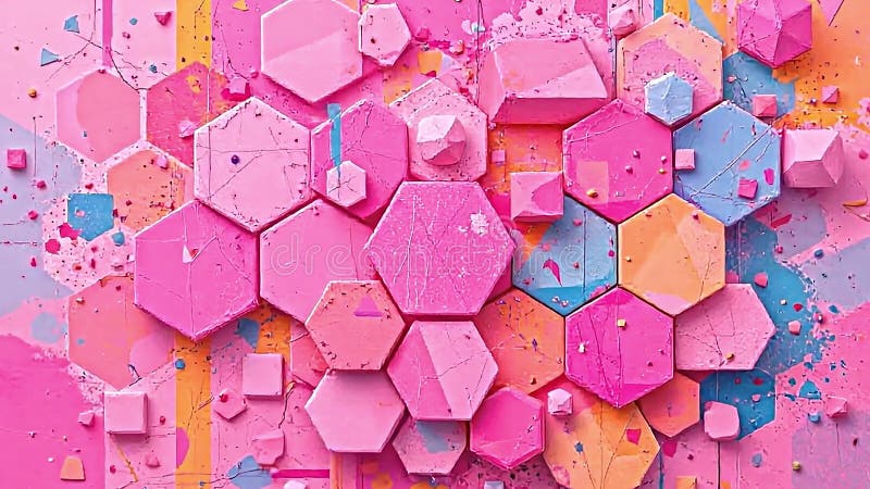 Disposition géométrique abstraite rose éclatante hexagones fragmentés avec des angles pointus fond texturé coloré Génération AI illustration de vecteur