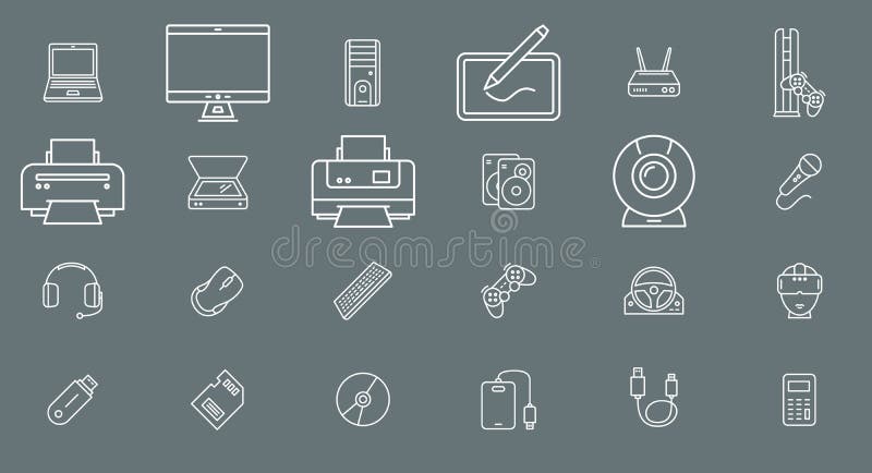Dispositivo di un'elettronica del computer - profilo di vettore dell'insieme delle icone per il web o il cellulare 01 illustrazione di stock Dispositivo di un'elettronica del computer - profilo di vettore dell'insieme delle icone per il web o il cellulare 01 illustrazione di stock