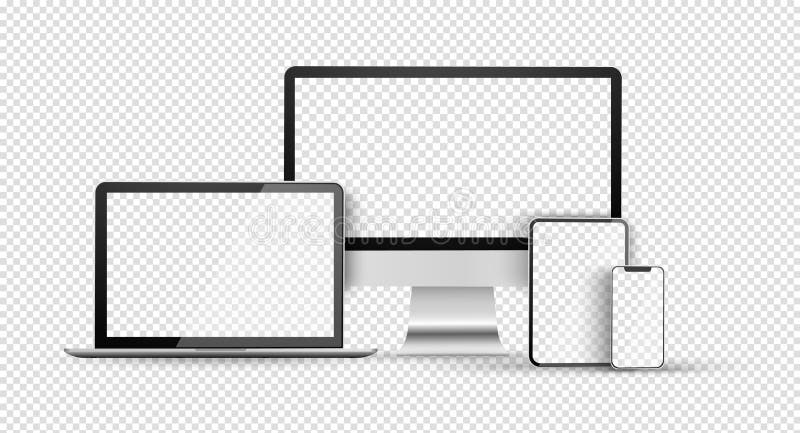 Dispositivo impostato con schermo vuoto Monitor PC vuoto, telefono, tablet e laptop illustrazione di stock