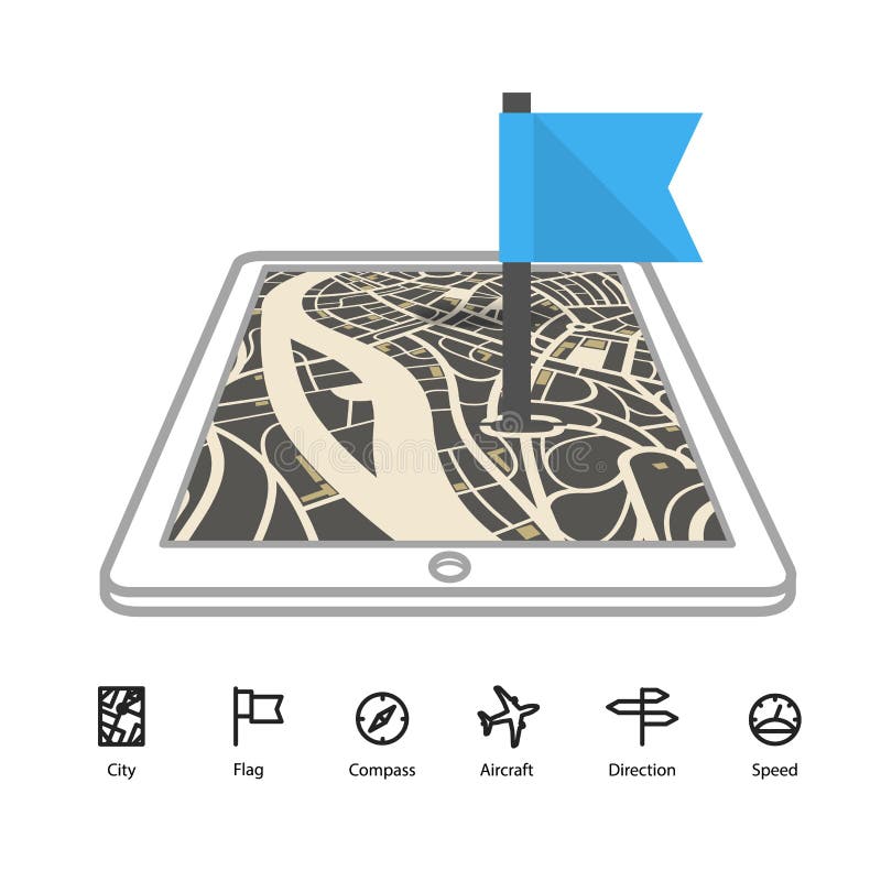 Dispositivo moderno com o mapa abstrato da cidade na perspectiva ilustração stock