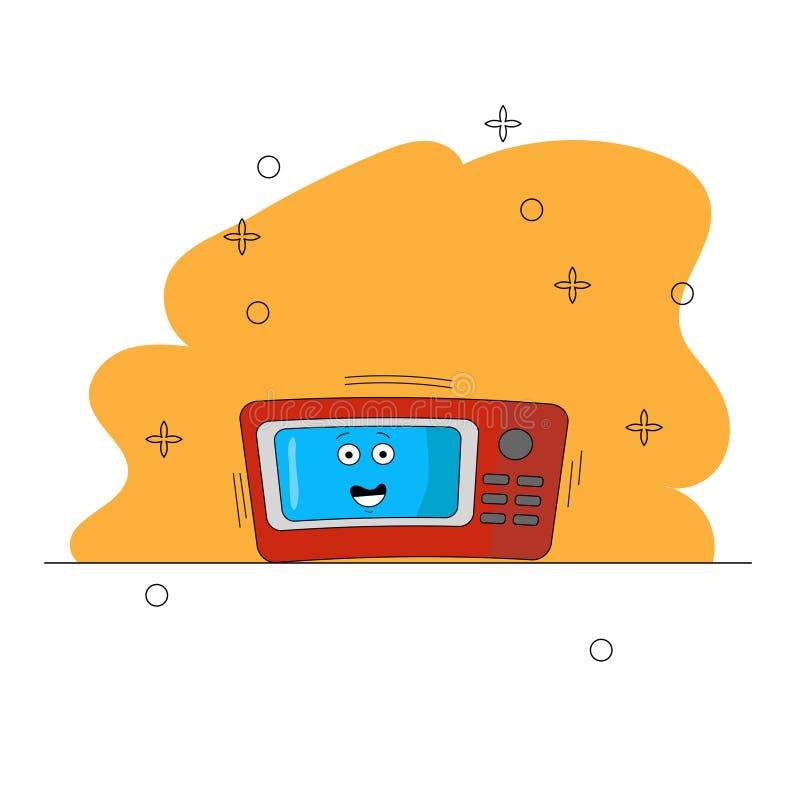 Dispositivos de cozinha da micro-ondas dos desenhos animados Car?ter engra?ado Uma micro-ondas vermelha e azul com olhos em um fu ilustração stock Dispositivos de cozinha da micro-ondas dos desenhos animados Car?ter engra?ado Uma micro-ondas vermelha e azul com olhos em um fu ilustração stock