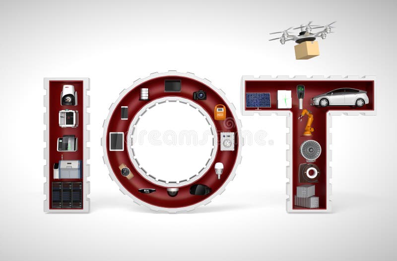 Dispositivos espertos na palavra IoT ilustração do vetor Dispositivos espertos na palavra IoT ilustração do vetor
