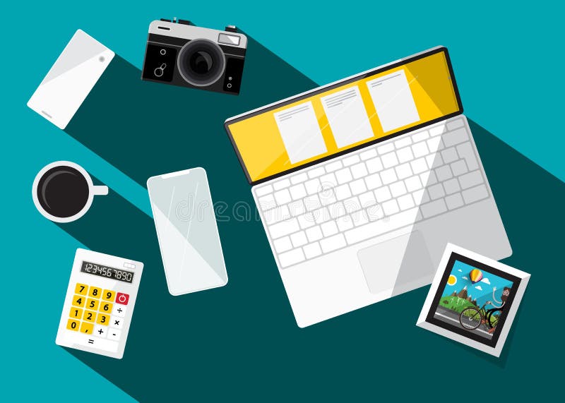 Dispositivos modernos da tecnologia na tabela ilustração stock Dispositivos modernos da tecnologia na tabela ilustração stock