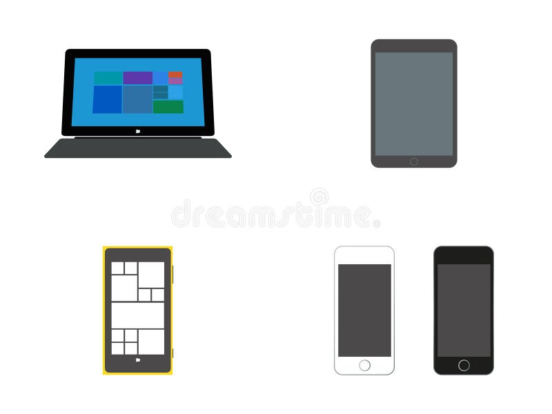 Dispositivos móviles: Tableta con el teclado, las tabletas y los teléfonos de Smart ilustración del vector Dispositivos móviles: Tableta con el teclado, las tabletas y los teléfonos de Smart ilustración del vector