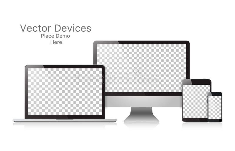 Dispositivos realísticos ajustados do vetor em um fundo branco ilustração royalty free Dispositivos realísticos ajustados do vetor em um fundo branco ilustração royalty free