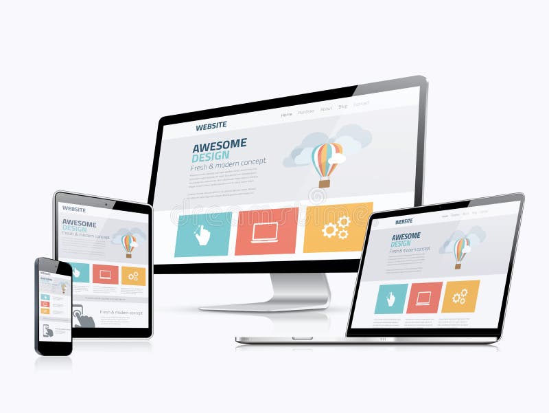 Dispositivos responsivos lisos do desenvolvimento do Web site do conceito de design web Dispositivos responsivos lisos do desenvolvimento do Web site do conceito de design web