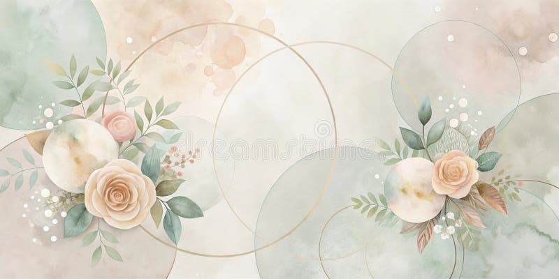Disposizione floreale di colore acquatico elegante con cerchi astratti e accenti dorati. Generative AI royalty illustrazione gratis