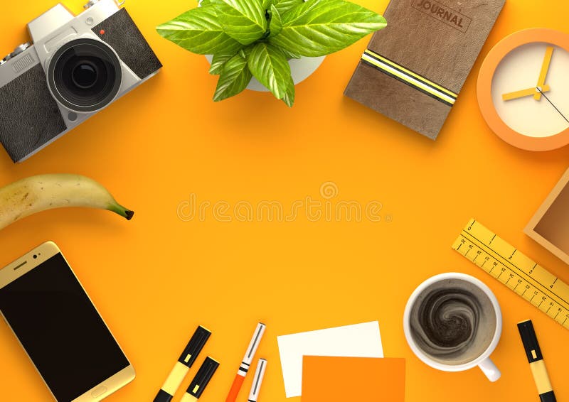 Layout de espaço de trabalho de secretária laranja ilustração stock