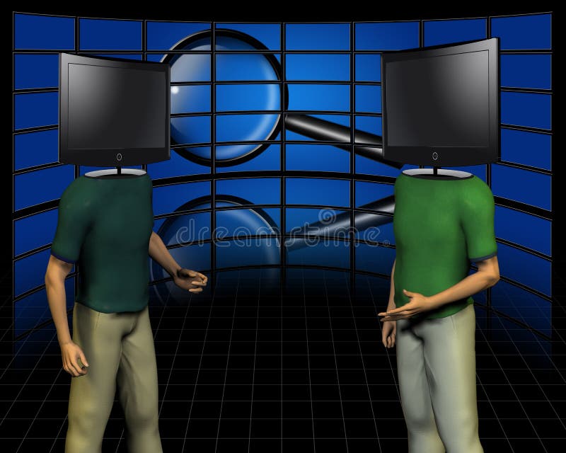 Dispute. TV screens - head man stock illustration Dispute. TV screens - head man stock illustration