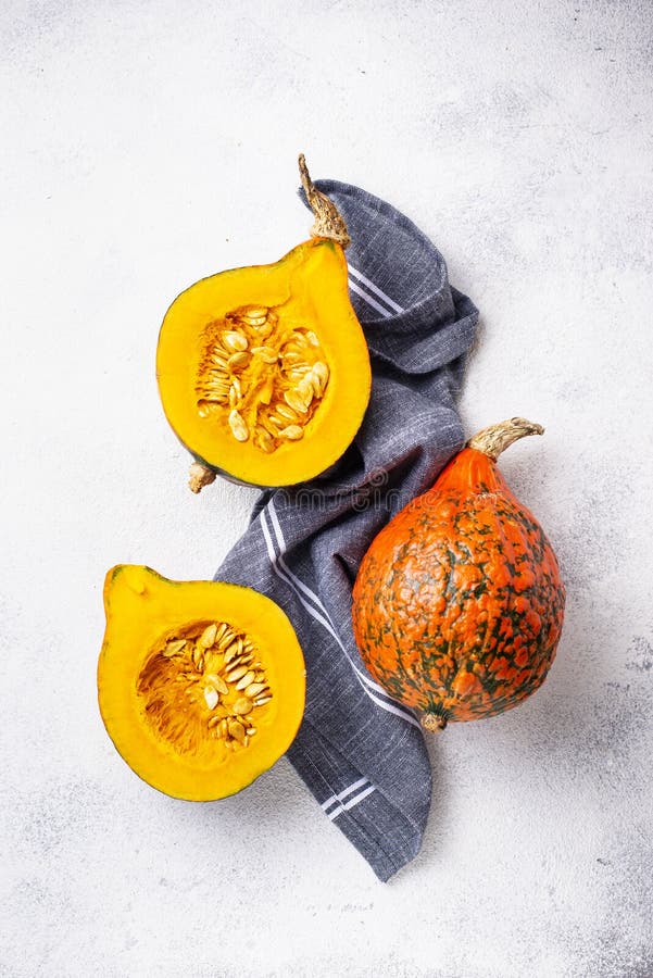Dissected Raw Hokkaido Pumpkin with Seeds Stock Photo Image of yellow