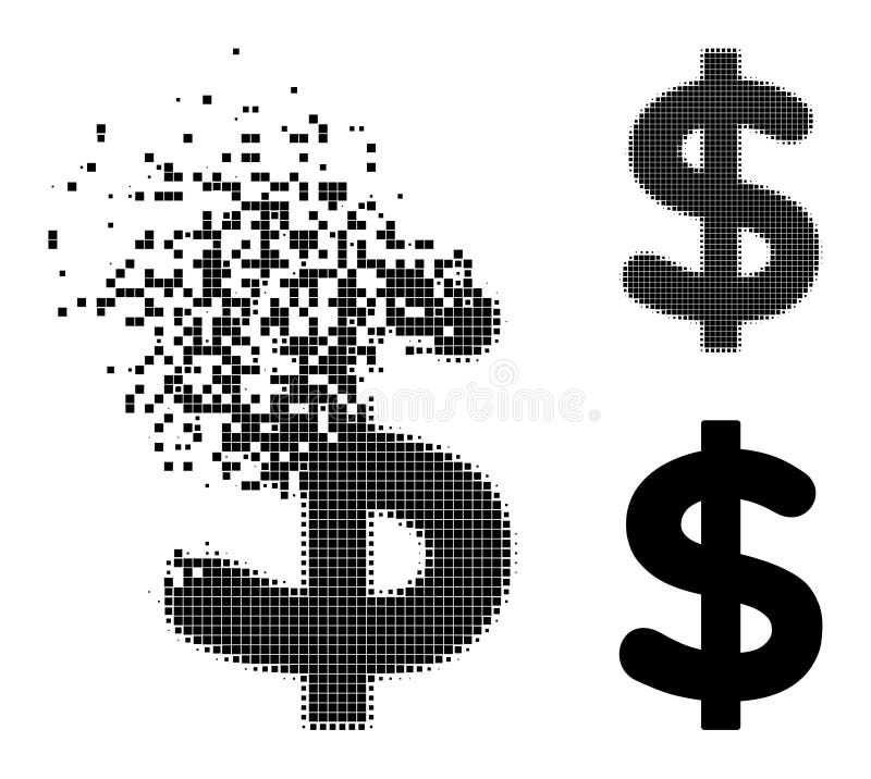Dissipated and Halftone Pixelated Dollar Icon vector illustration
