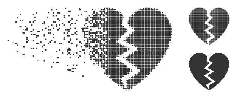 Broken Heart Moving Pixel Halftone Icon vector illustration