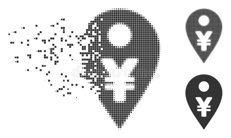 Yen Map Marker Damaged Pixel Halftone Icon stock illustration