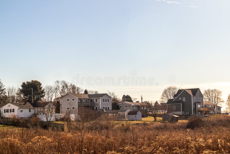 Distance view of a small residential neighborhood near Newport, Rhode Island