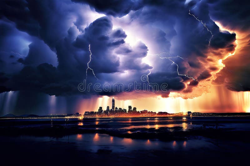 Distant thunder dark clouds gathering in the distance with spora stock illustration