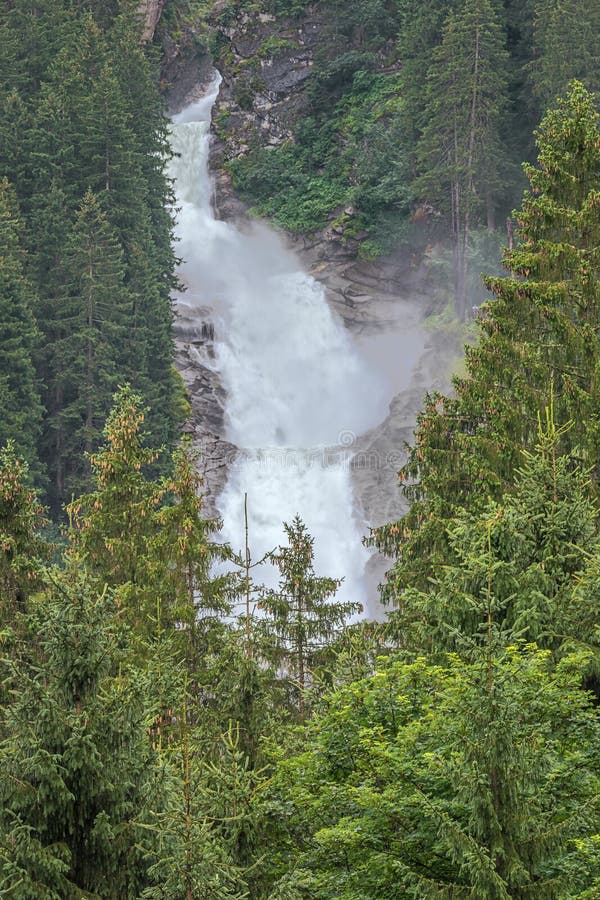 Distant view of the lower part of the Krimml Waterfalls royalty free stock image Distant view of the lower part of the Krimml Waterfalls royalty free stock image