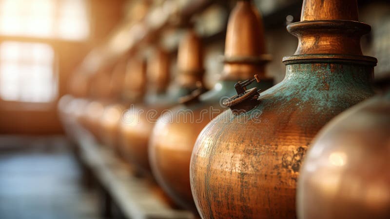 Distilarea tradițională a drojdiilor din cupru în distilare stock images
