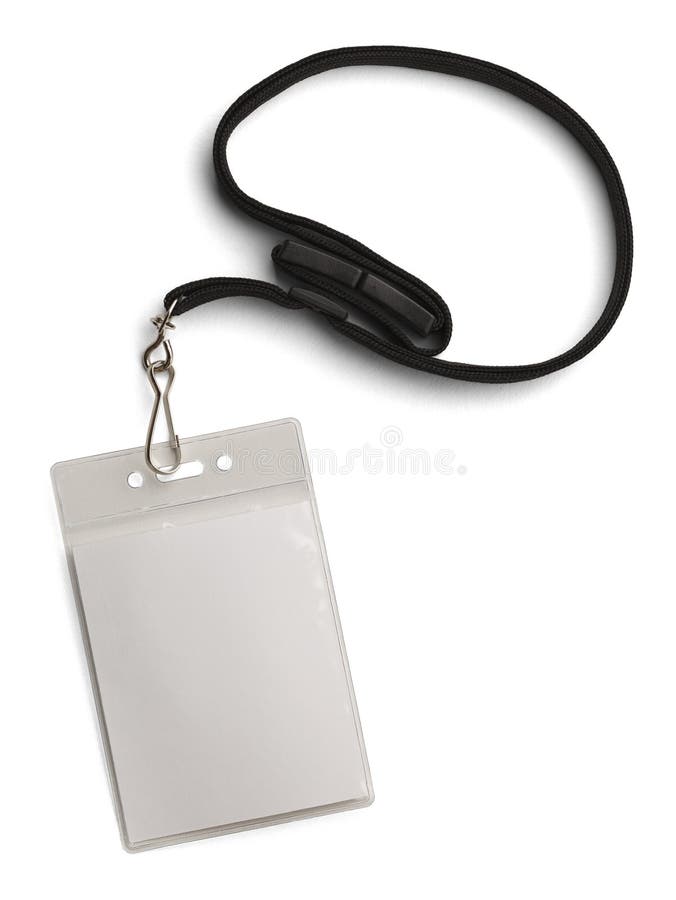 Blank Security Tag with Black Neck Band Isolated on White Background. Blank Security Tag with Black Neck Band Isolated on White Background.