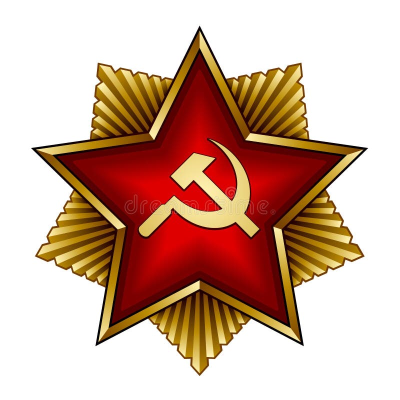 Distintivo sovietico dorato - falce e martello rossi della stella illustrazione di stock Distintivo sovietico dorato - falce e martello rossi della stella illustrazione di stock
