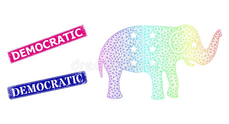 Rainbow colored network american democratic elephant, and Democratic unclean framed rectangle seal prints. Pink and blue rectangle stamp seals contain Democratic text.