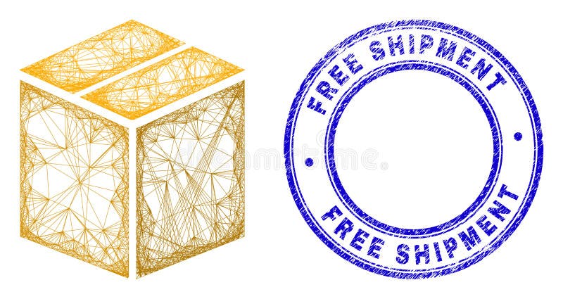 Distress Free Shipment Watermark and Net Irregular Mesh Closed Carton Box Icon vector illustration