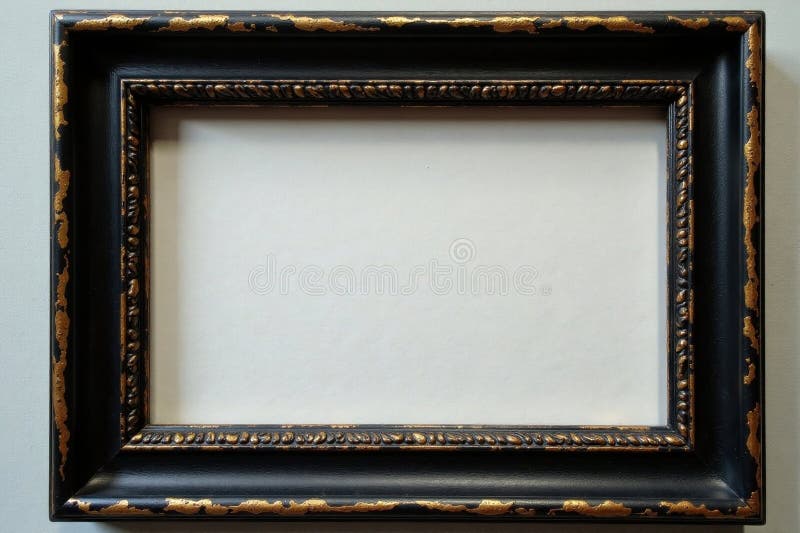 Distressed black frame, subtle gold highlights, detail, black picture frame, gallery wall vector illustration