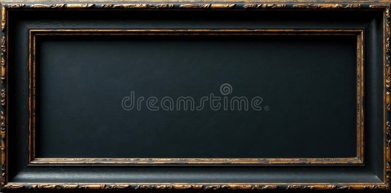 Distressed black frame, subtle gold highlights, display, antique vector illustration
