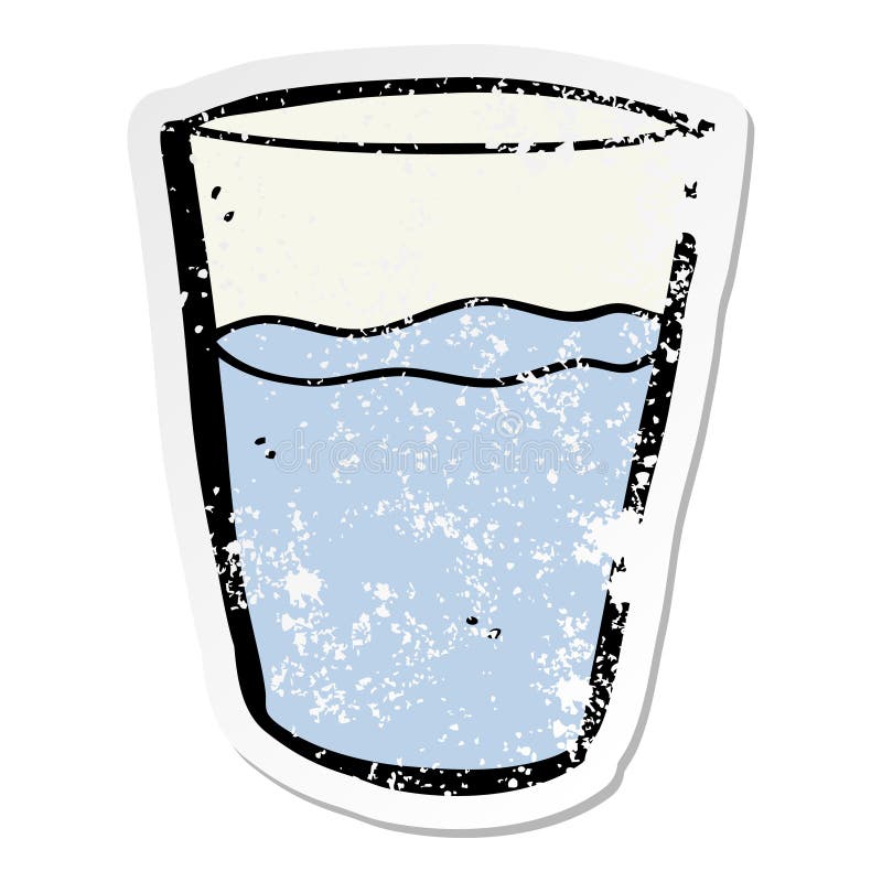 distressed sticker of a cartoon glass of water