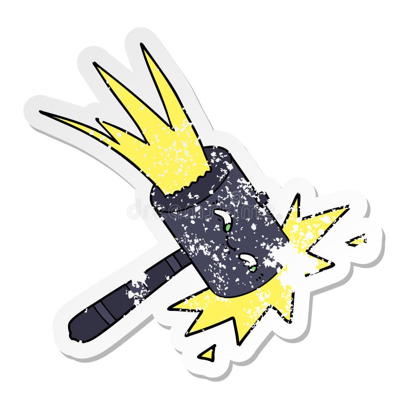 Banging Hitting Hard Hammer Mallet Cartoon Sticker Stick Icon Decal