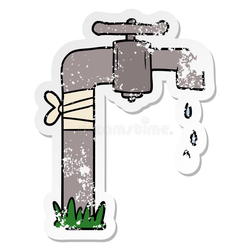 distressed sticker of a cartoon old water tap