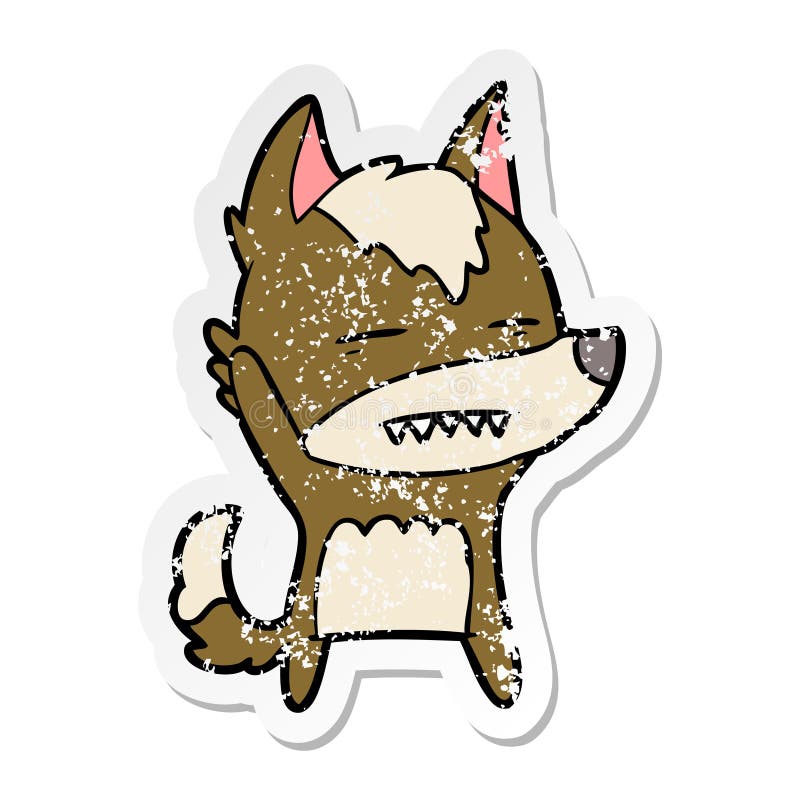Distressed Sticker of a Cartoon Wolf Waving Showing Teeth Stock Vector