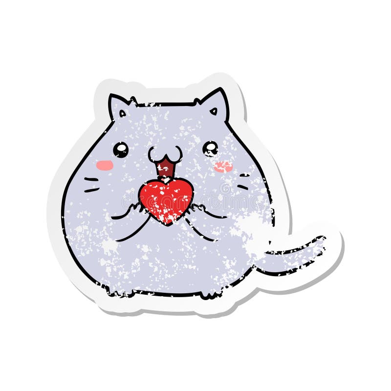 Distressed sticker of a cute cartoon cat in love creative vektorillustrasjon