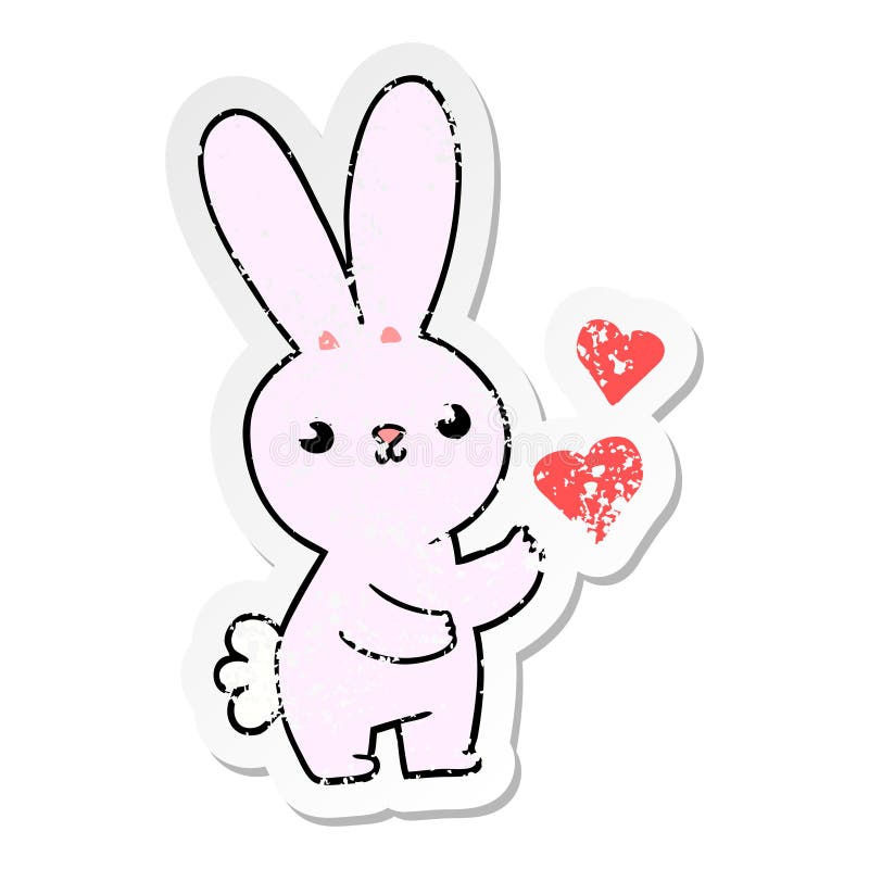 Download Distressed Sticker Of A Cute Cartoon Rabbit With Love ...