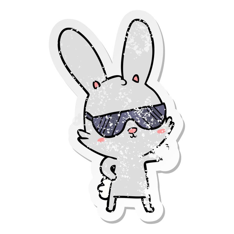 distressed sticker of a cute cartoon rabbit wearing sunglasses