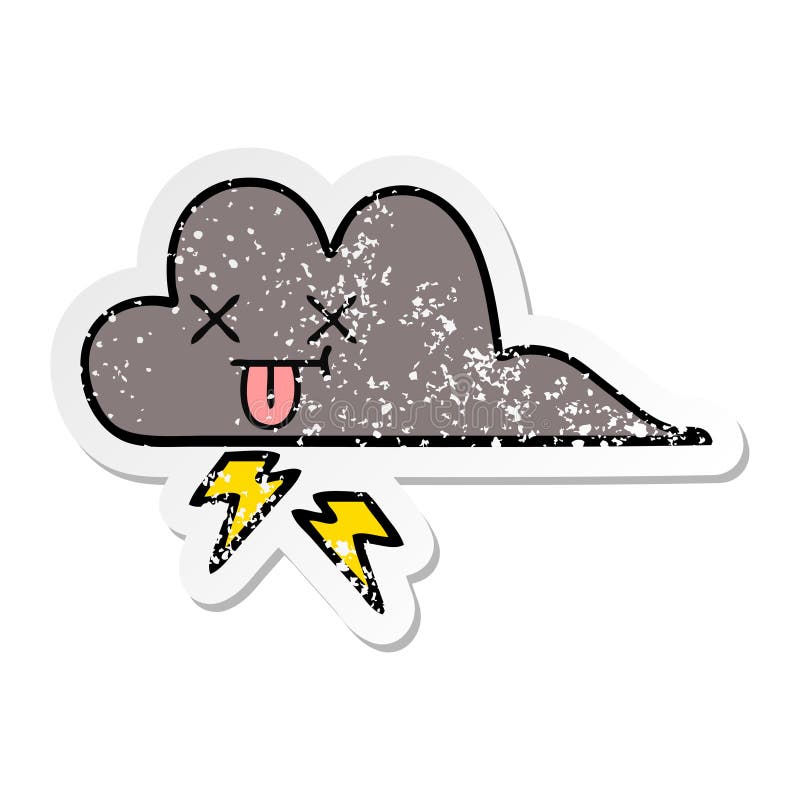 Distressed sticker of a cute cartoon storm cloud vector illustration