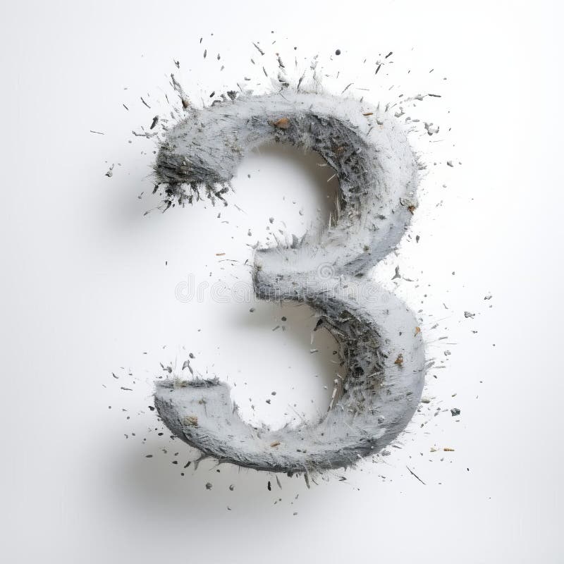 Distressed Stone And Metal Number Three Sculpture Design vector illustration