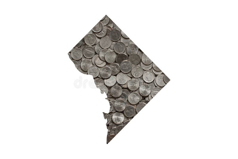 District columbia washington dc. overzicht van de staatskaarten met het concept van het geld van de verenigde staten nickels