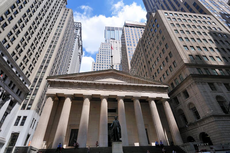 Wall Street Federal Hall National Monument near the Stock Exchange financial district. Wall Street Federal Hall National Monument near the Stock Exchange financial district