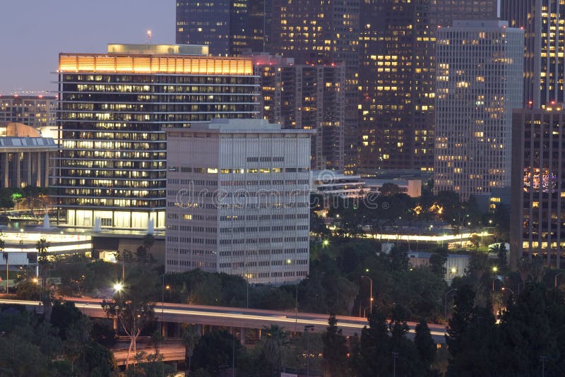 Los Angeles skyline financial district at night. Los Angeles skyline financial district at night