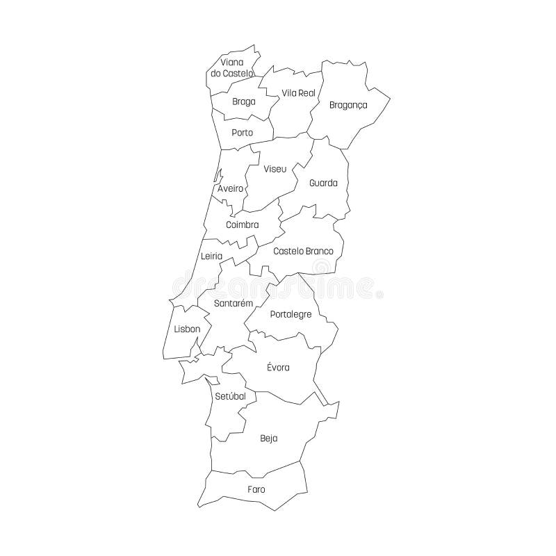 Districts of Portugal. Map of Regional Country Administrative