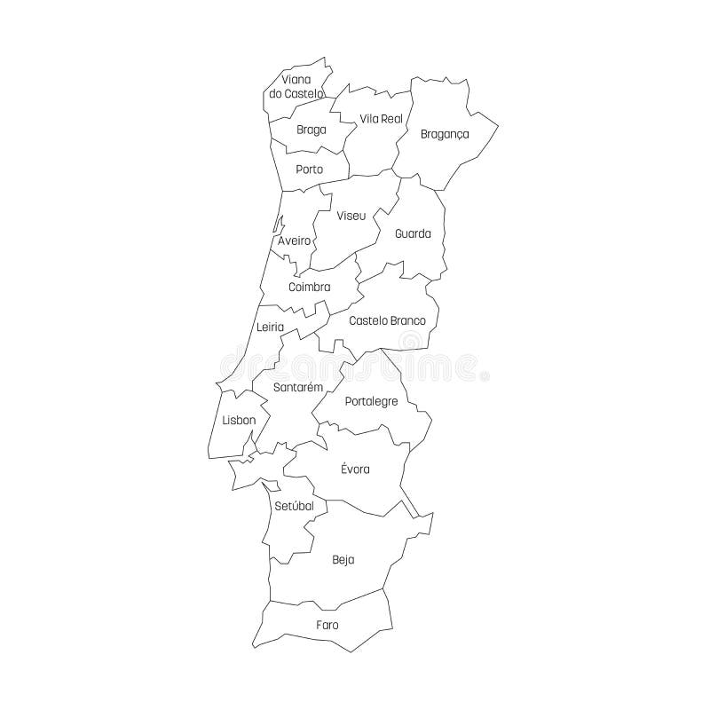 Districts of Portugal. Map of Regional Country Administrative Divisions  Ilustração do Vetor - Ilustração de simplificado, cartografia: 146003119