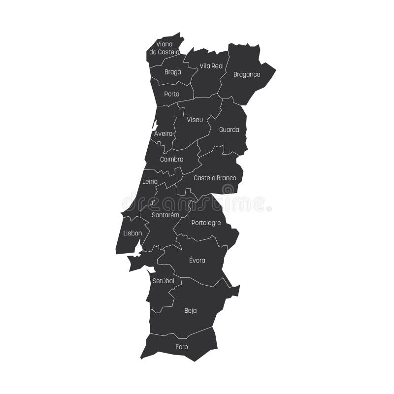 Districts of Portugal. Map of Regional Country Administrative Divisions  Ilustração do Vetor - Ilustração de simplificado, cartografia: 146003119