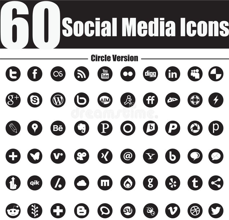 60 de sociale Pictogrammen van Media omcirkelen Versie vector illustratie 60 de sociale Pictogrammen van Media omcirkelen Versie vector illustratie