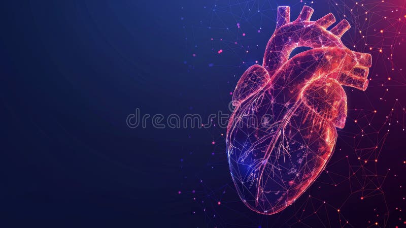This is a modern isolated heart with a low poly wireframe and points, positioned on a dark blue background. The heart is polygonal and 3D, and its color is dark blue. Medicine concept with a geometry AI generated. This is a modern isolated heart with a low poly wireframe and points, positioned on a dark blue background. The heart is polygonal and 3D, and its color is dark blue. Medicine concept with a geometry AI generated
