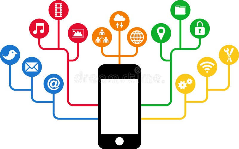 Smartphone & de Sociale pictogrammen van Media, mededeling in de mondiale computernetten royalty-vrije illustratie Smartphone & de Sociale pictogrammen van Media, mededeling in de mondiale computernetten royalty-vrije illustratie