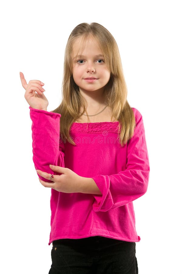 Dito indice adorabile della holding della bambina in su fotografia stock libera da diritti