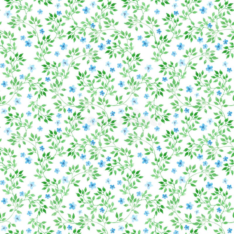 Ditsy flowers, herbs, grasses. Ecological repeating pattern. Water color