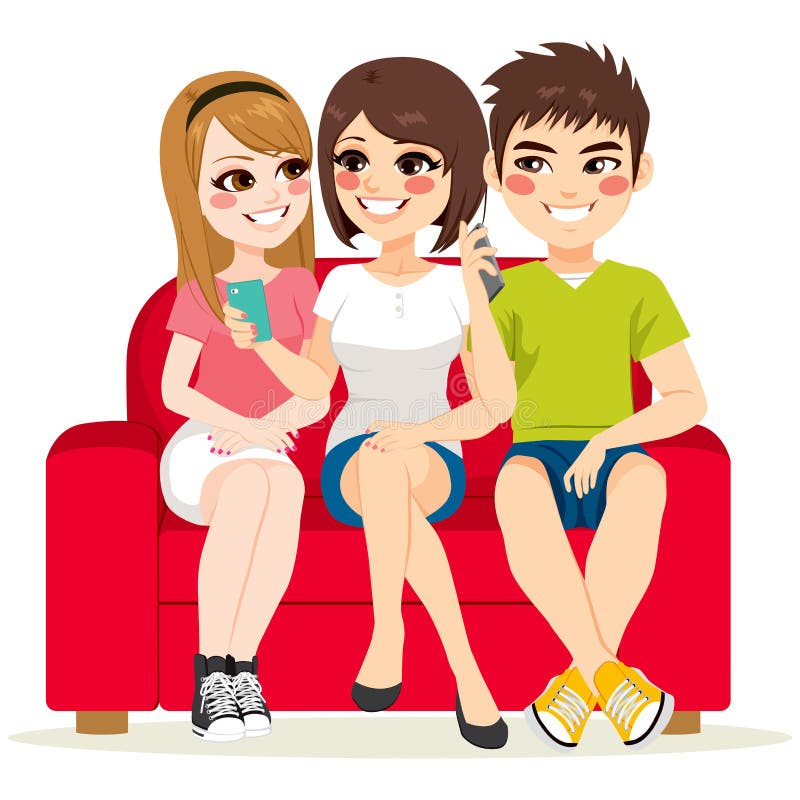 Divan Smartphone d'amis illustration stock