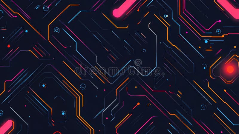 Dive into a vibrant circuit board design, showcasing minimal lines and a futuristic tech vibe in a flat illustration vector illustration