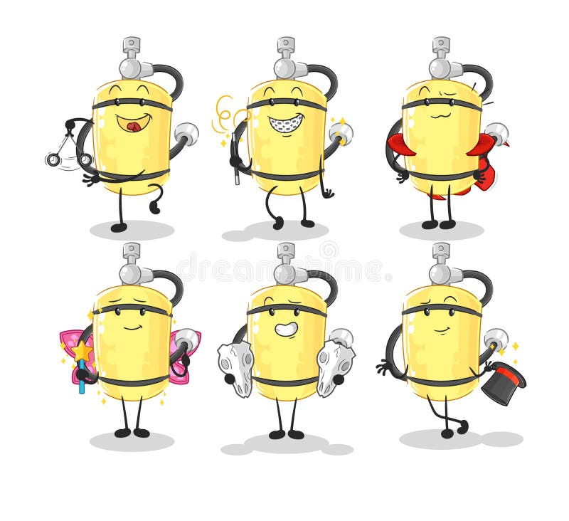 Diver Cylinder Magic Group Character. Cartoon Mascot Vector Stock